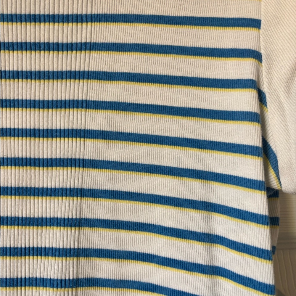 😱 SALE - White Ribbed Tee with Blue and Yellow Stripes - Picture 2 of 4